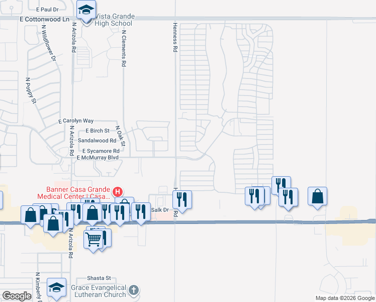 map of restaurants, bars, coffee shops, grocery stores, and more near Par Lane in Casa Grande