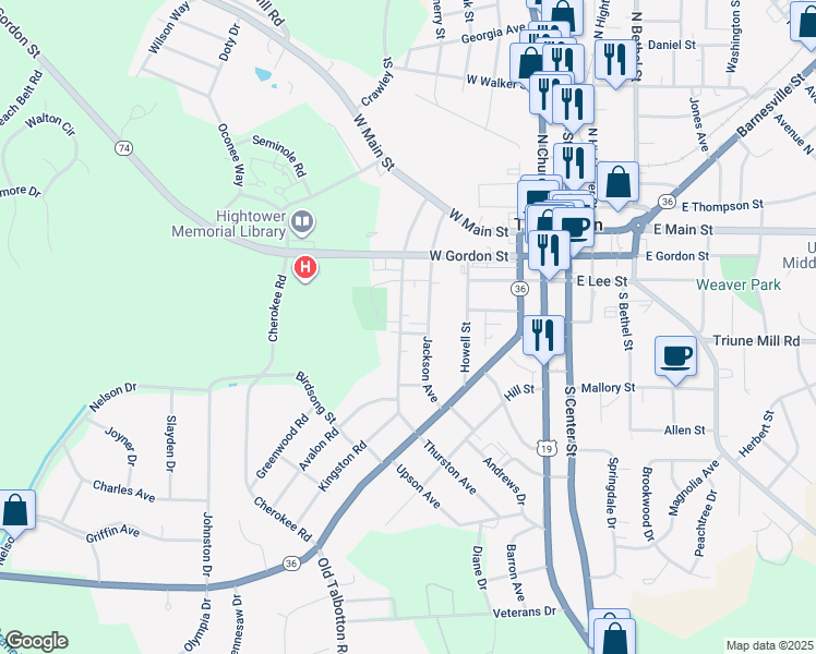 map of restaurants, bars, coffee shops, grocery stores, and more near 324 Thurston Avenue in Thomaston