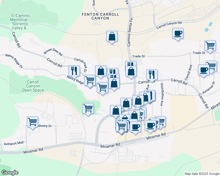 map of restaurants, bars, coffee shops, grocery stores, and more near 8885 Rehco Road in San Diego