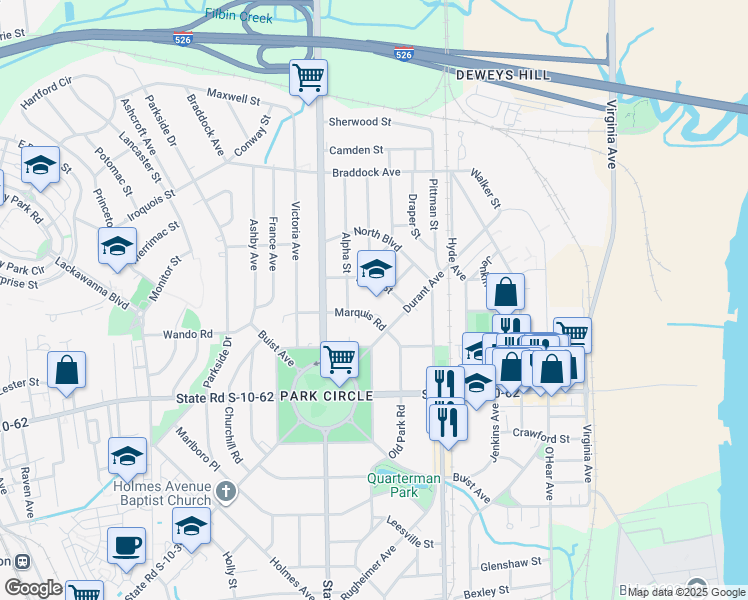 map of restaurants, bars, coffee shops, grocery stores, and more near 4921 Durant Avenue in North Charleston