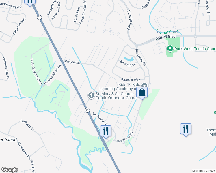 map of restaurants, bars, coffee shops, grocery stores, and more near 2969 Bobo Road in Mount Pleasant