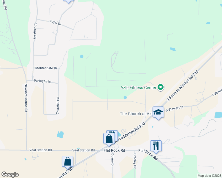 map of restaurants, bars, coffee shops, grocery stores, and more near 125 Thomas Len Road in Azle