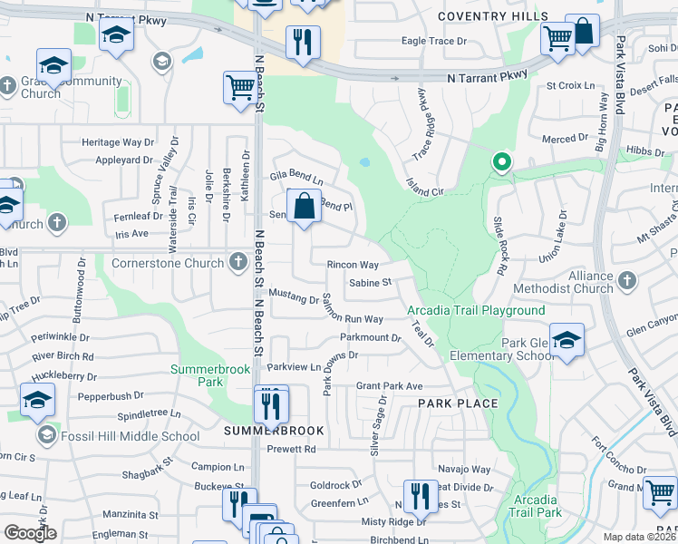 map of restaurants, bars, coffee shops, grocery stores, and more near 7959 Margarita Drive in Fort Worth