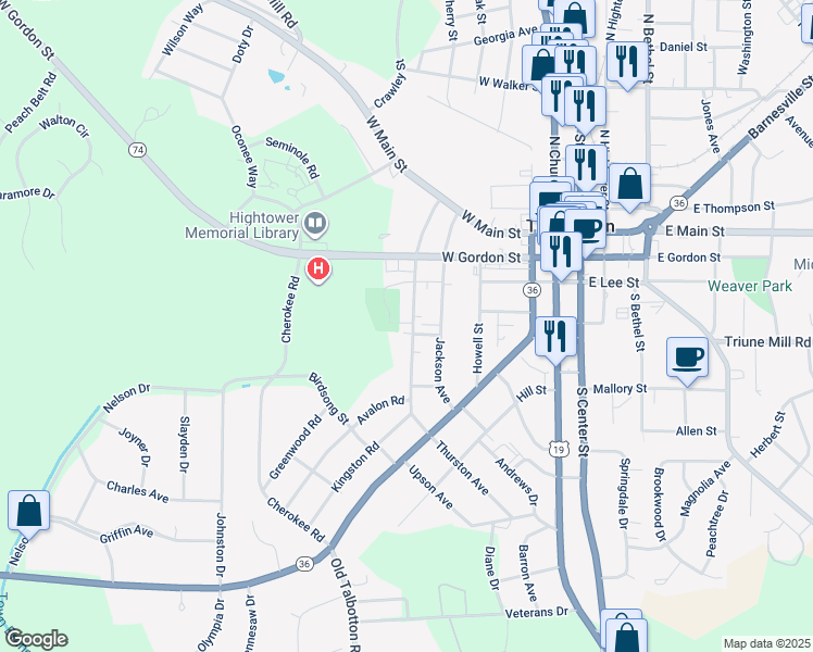 map of restaurants, bars, coffee shops, grocery stores, and more near 324 Thurston Avenue in Thomaston