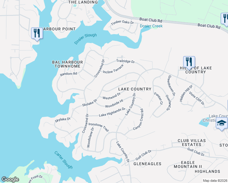 map of restaurants, bars, coffee shops, grocery stores, and more near 7701 Westwind Drive in Fort Worth