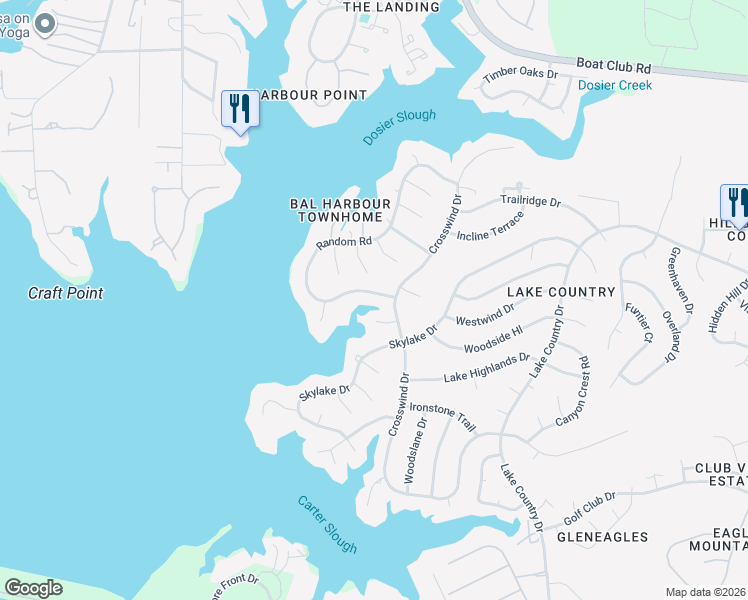 map of restaurants, bars, coffee shops, grocery stores, and more near 7812 Bayshore Court in Fort Worth