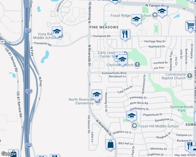 map of restaurants, bars, coffee shops, grocery stores, and more near 3637 Caroline Court in Fort Worth