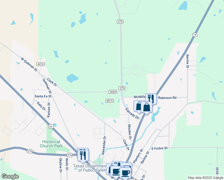map of restaurants, bars, coffee shops, grocery stores, and more near 362 Farm to Market Road 275 in Emory