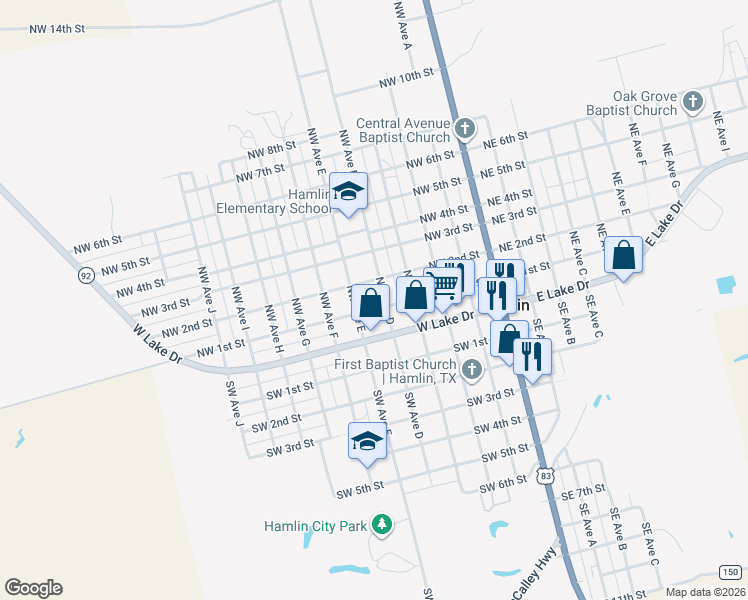 map of restaurants, bars, coffee shops, grocery stores, and more near 51 Northwest Avenue East in Hamlin