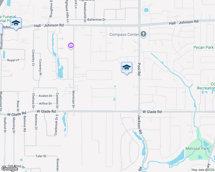 map of restaurants, bars, coffee shops, grocery stores, and more near 2401 Danbury Drive in Colleyville