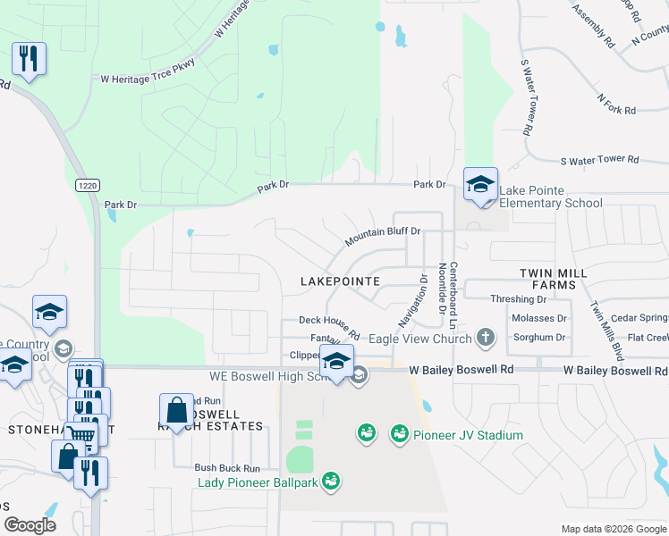 map of restaurants, bars, coffee shops, grocery stores, and more near 6001 Misty Breeze Drive in Fort Worth