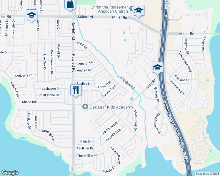 map of restaurants, bars, coffee shops, grocery stores, and more near 4013 Tracey Trail in Rowlett