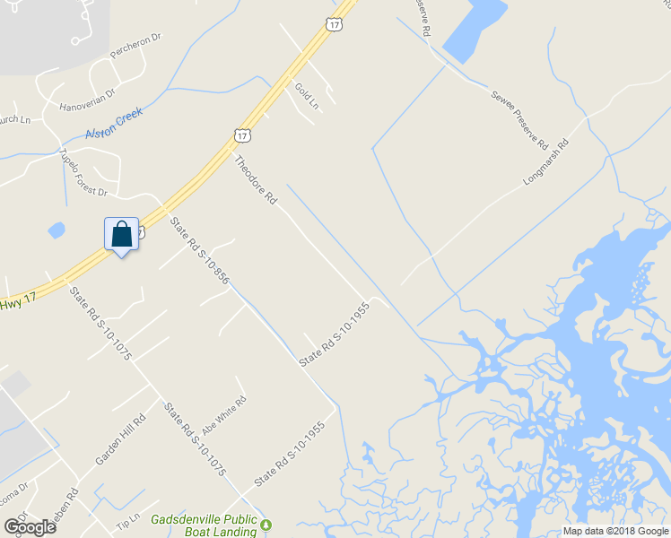 map of restaurants, bars, coffee shops, grocery stores, and more near 1003 Theodore Road in Awendaw