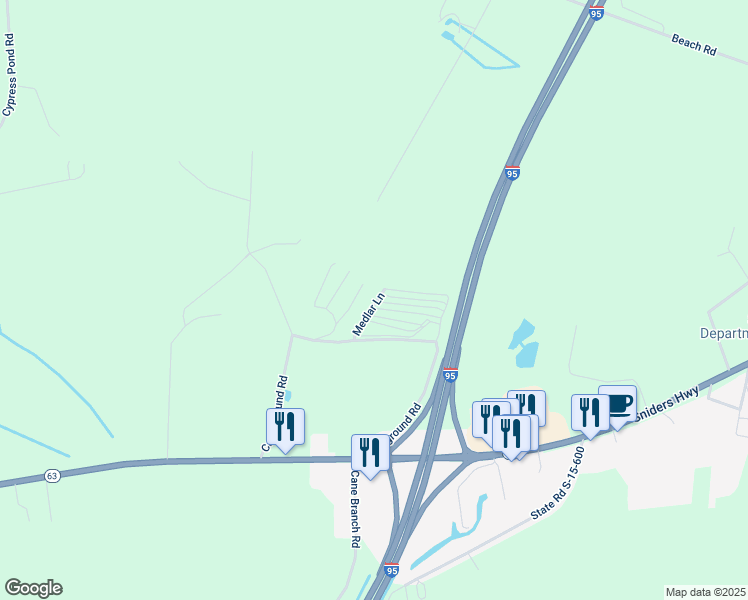 map of restaurants, bars, coffee shops, grocery stores, and more near 396 Campground Road in Walterboro