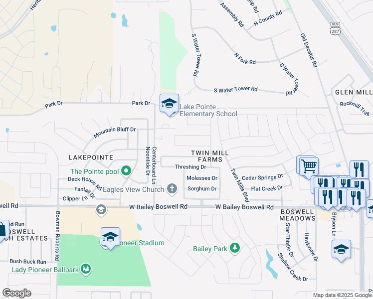 map of restaurants, bars, coffee shops, grocery stores, and more near 5329 Thornbush Drive in Fort Worth