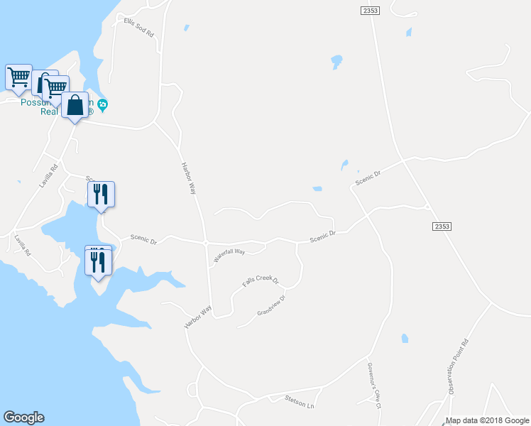 map of restaurants, bars, coffee shops, grocery stores, and more near Scenic Drive in Graford