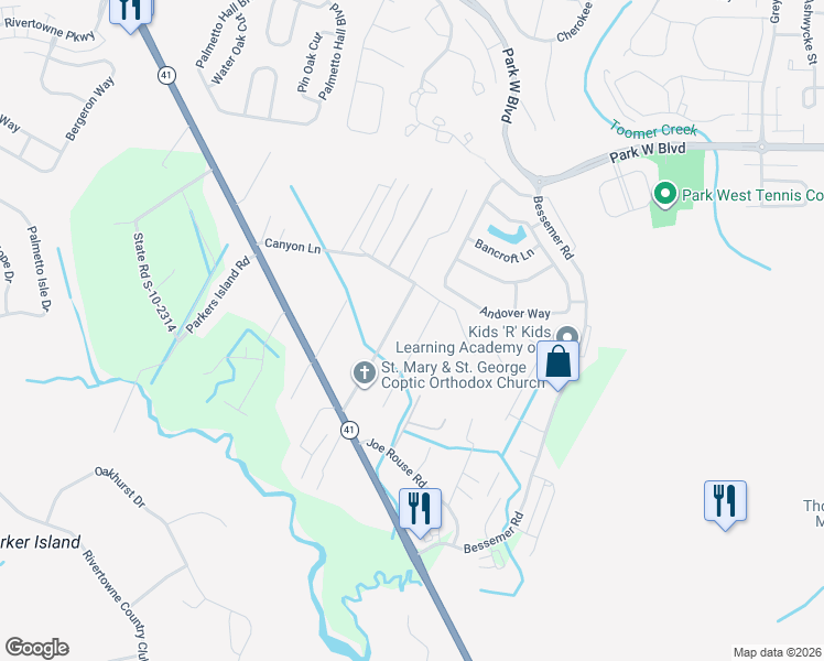 map of restaurants, bars, coffee shops, grocery stores, and more near 2968 Bobo Road in Mount Pleasant