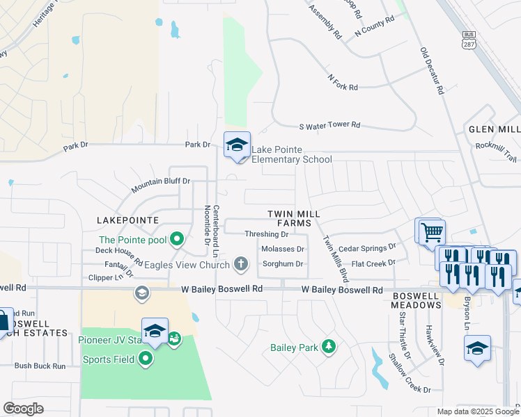 map of restaurants, bars, coffee shops, grocery stores, and more near 5329 Thornbush Drive in Fort Worth