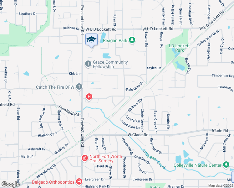 map of restaurants, bars, coffee shops, grocery stores, and more near 3417 Texas Trail in Hurst