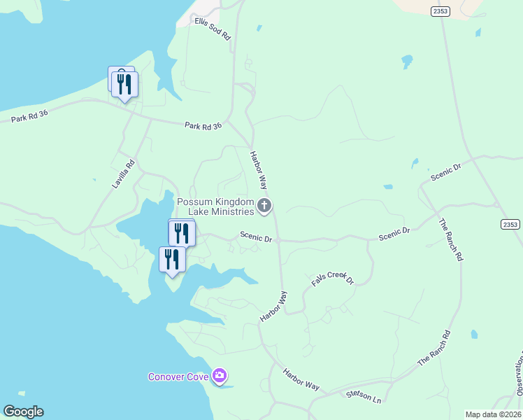 map of restaurants, bars, coffee shops, grocery stores, and more near 250 Harbour Town Drive in Graford