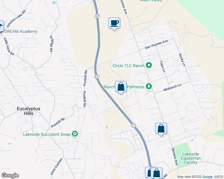 map of restaurants, bars, coffee shops, grocery stores, and more near 12108 Santa Maria Avenue in Lakeside