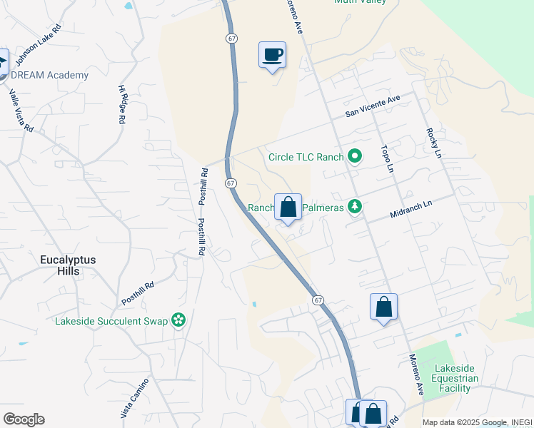 map of restaurants, bars, coffee shops, grocery stores, and more near 12108 Santa Maria Avenue in Lakeside