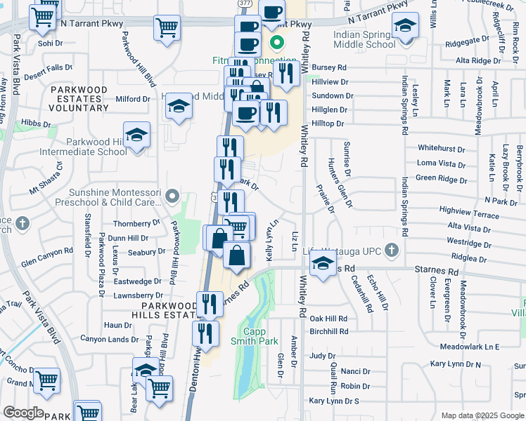 map of restaurants, bars, coffee shops, grocery stores, and more near 7753 Kelly Lynn Lane in Watauga