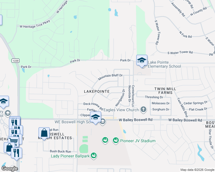 map of restaurants, bars, coffee shops, grocery stores, and more near 5825 Mirror Ridge Drive in Fort Worth