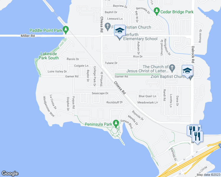 map of restaurants, bars, coffee shops, grocery stores, and more near 7506 Amherst Drive in Rowlett
