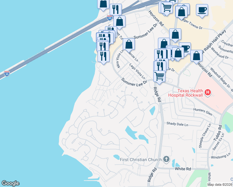 map of restaurants, bars, coffee shops, grocery stores, and more near 927 Signal Ridge Place in Rockwall