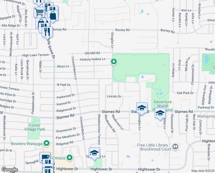 map of restaurants, bars, coffee shops, grocery stores, and more near 6872 Greenleaf Drive in North Richland Hills