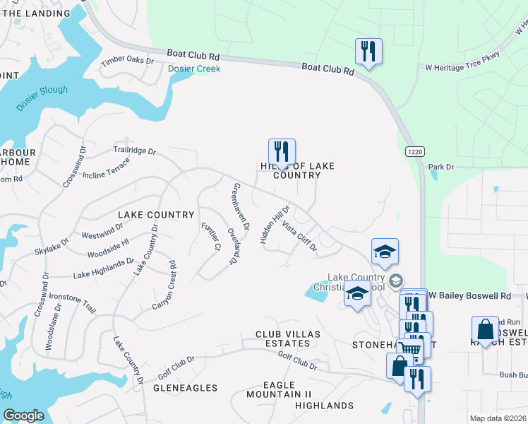 map of restaurants, bars, coffee shops, grocery stores, and more near 7333 Lake Country Drive in Fort Worth