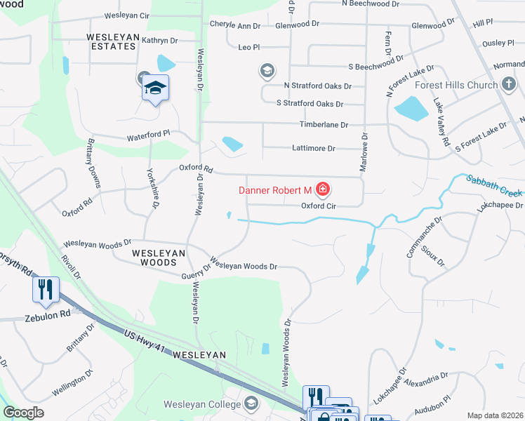 map of restaurants, bars, coffee shops, grocery stores, and more near 4514 Oxford Circle in Macon