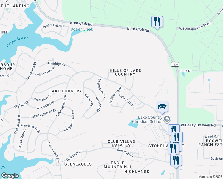 map of restaurants, bars, coffee shops, grocery stores, and more near 7333 Lake Country Drive in Fort Worth