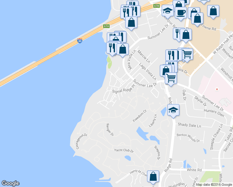 map of restaurants, bars, coffee shops, grocery stores, and more near 1812 Signal Ridge Place in Rockwall