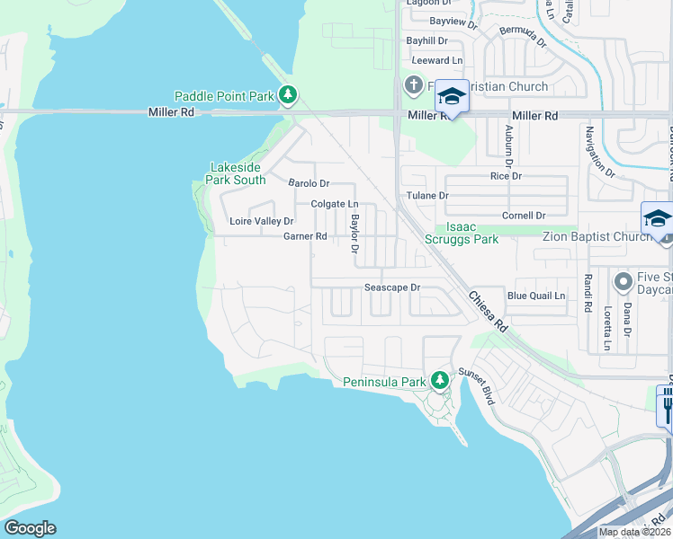 map of restaurants, bars, coffee shops, grocery stores, and more near 2601 Baylor Drive in Rowlett