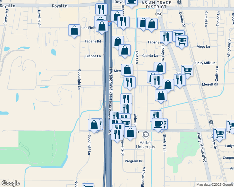 map of restaurants, bars, coffee shops, grocery stores, and more near 2400-2458 Southwell Rd in Dallas