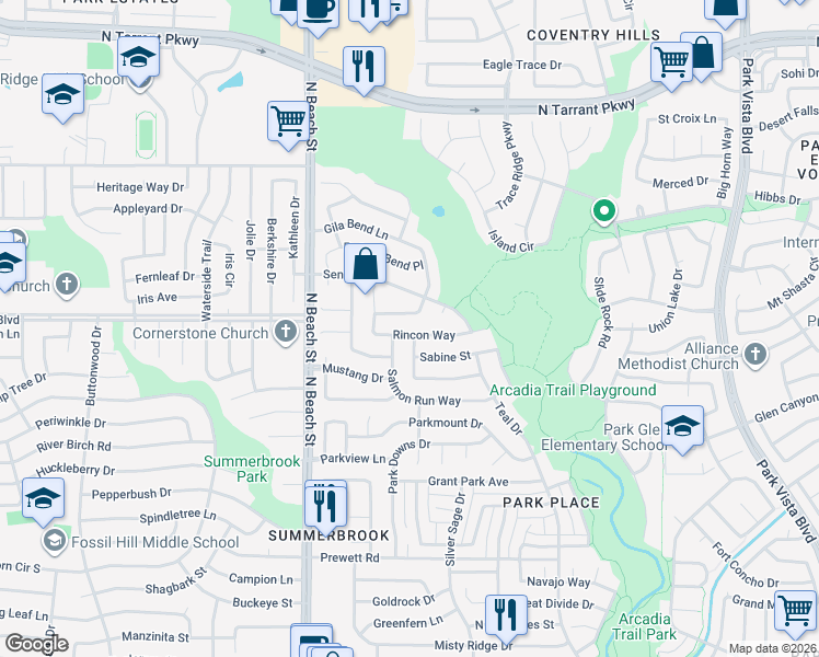 map of restaurants, bars, coffee shops, grocery stores, and more near 4633 Tanque Drive in Fort Worth