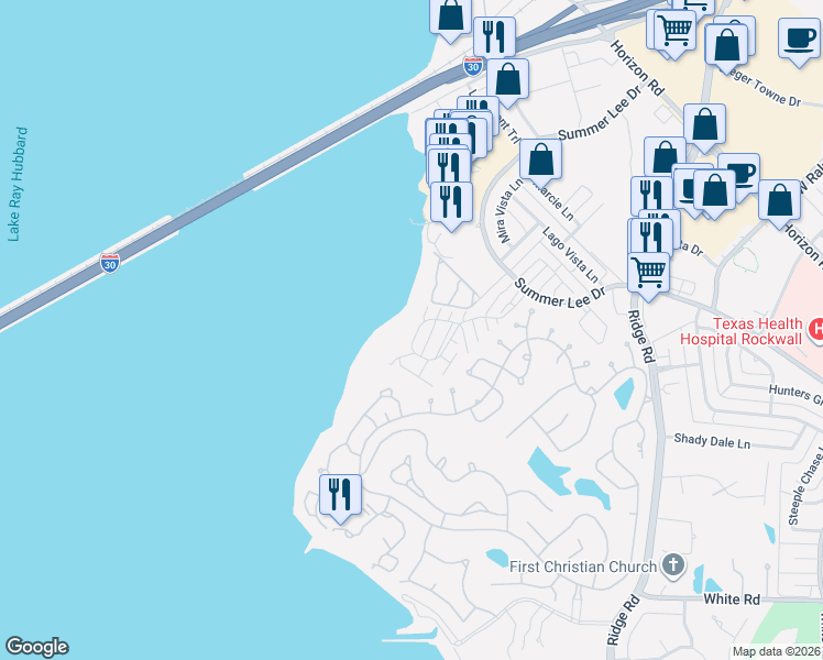 map of restaurants, bars, coffee shops, grocery stores, and more near 1812 Signal Ridge Place in Rockwall