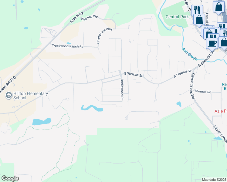 map of restaurants, bars, coffee shops, grocery stores, and more near 640 Cameron Way in Azle