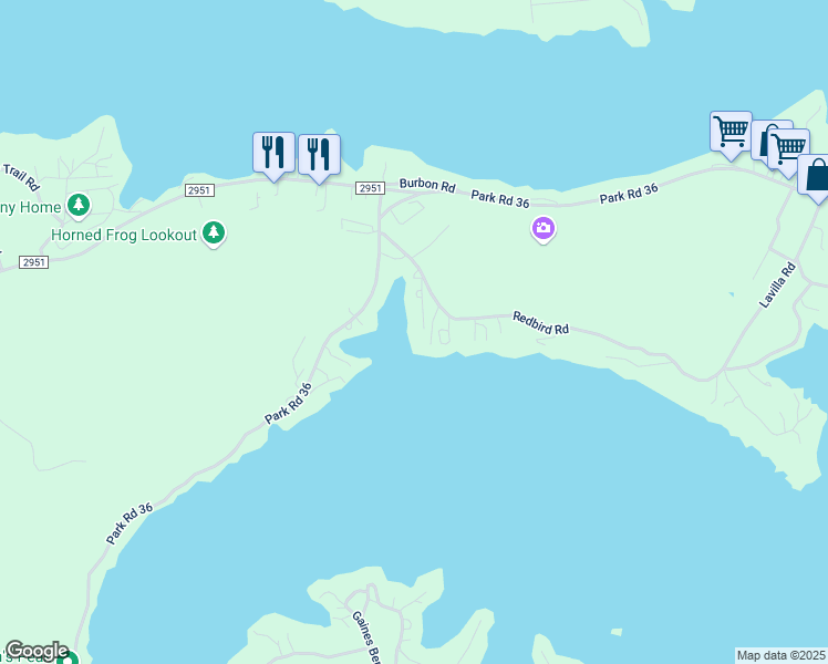 map of restaurants, bars, coffee shops, grocery stores, and more near 3145 Juniper Lane in Graford