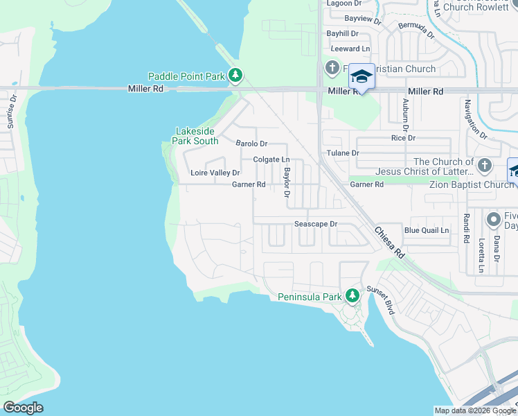 map of restaurants, bars, coffee shops, grocery stores, and more near 2602 Fuqua Road in Rowlett