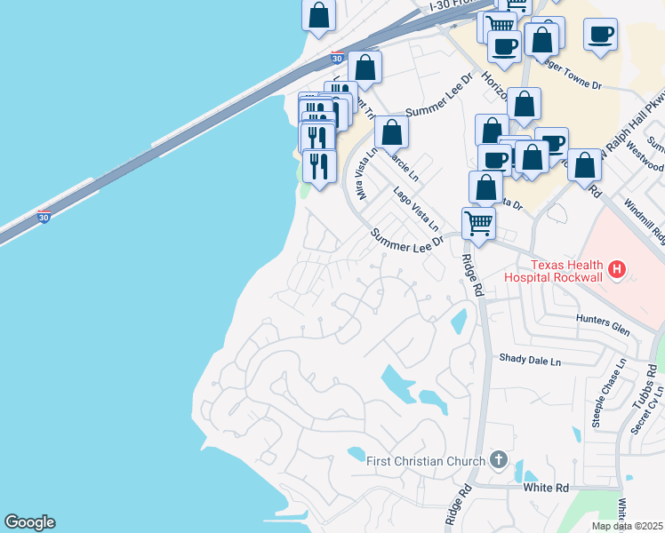map of restaurants, bars, coffee shops, grocery stores, and more near 1878 Signal Ridge Place in Rockwall