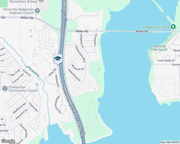 map of restaurants, bars, coffee shops, grocery stores, and more near 2614 Harborview Boulevard in Rowlett