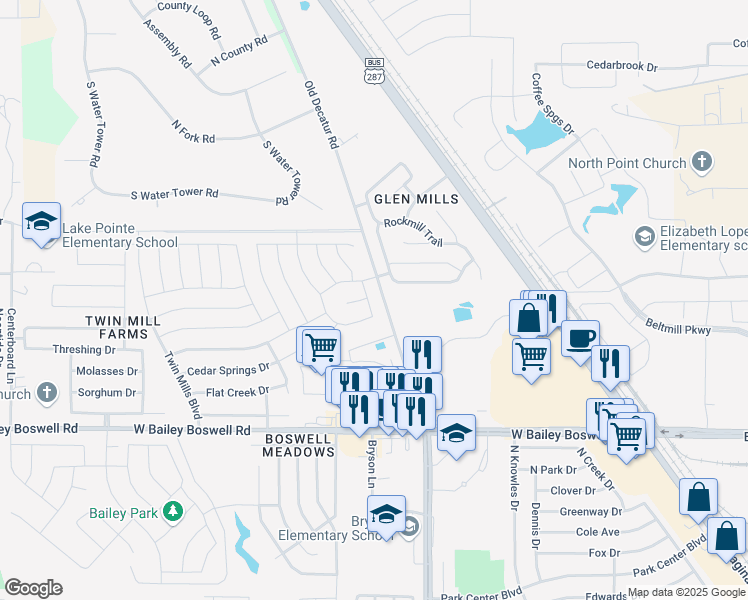 map of restaurants, bars, coffee shops, grocery stores, and more near 8924 Sunny Hollow Drive in Fort Worth