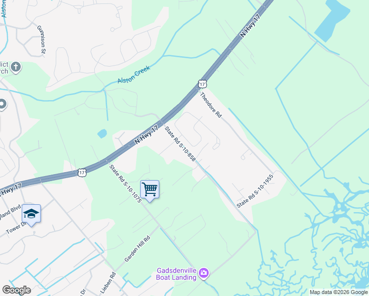 map of restaurants, bars, coffee shops, grocery stores, and more near 1054 State Road S-10-858 in Awendaw