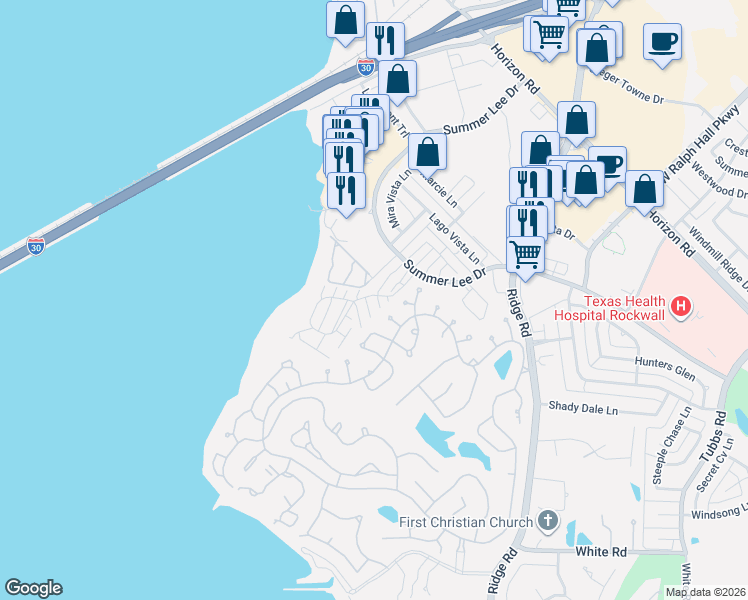map of restaurants, bars, coffee shops, grocery stores, and more near 927 Signal Ridge Place in Rockwall