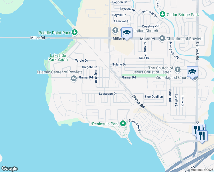 map of restaurants, bars, coffee shops, grocery stores, and more near 2509 Stanford Street in Rowlett