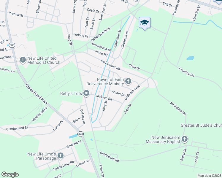 map of restaurants, bars, coffee shops, grocery stores, and more near 304 King Street in Walterboro