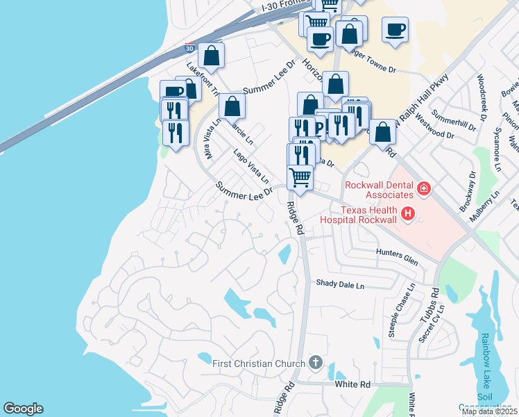 map of restaurants, bars, coffee shops, grocery stores, and more near 3105 Bourbon Street Circle in Rockwall